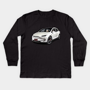 White Tesla Model X Kids Long Sleeve T-Shirt